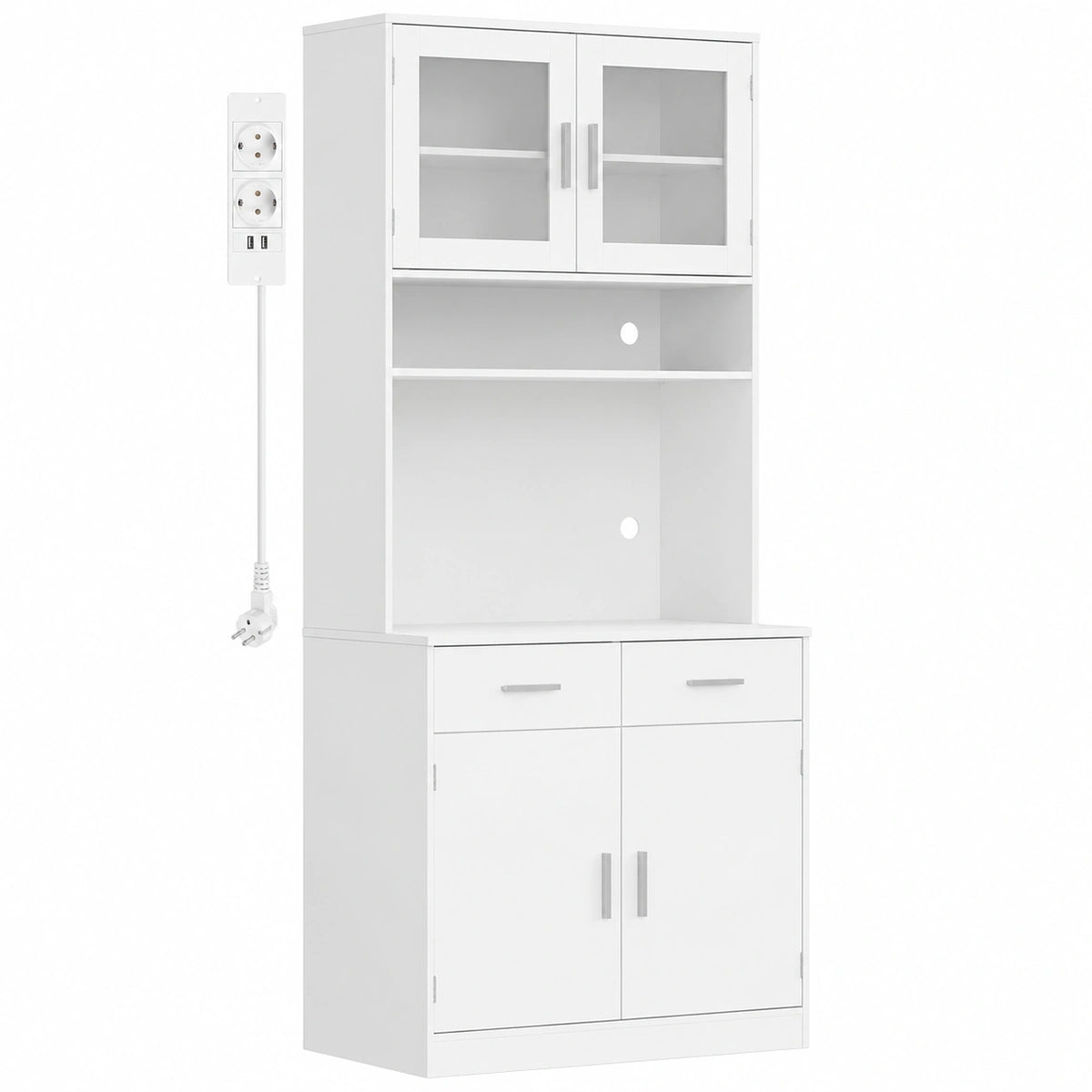 Buffet, avec rangement, avec tiroirs, avec portes, 40 x 80 x 190 cm, coloris blanc, pour la salle à manger ou le salon