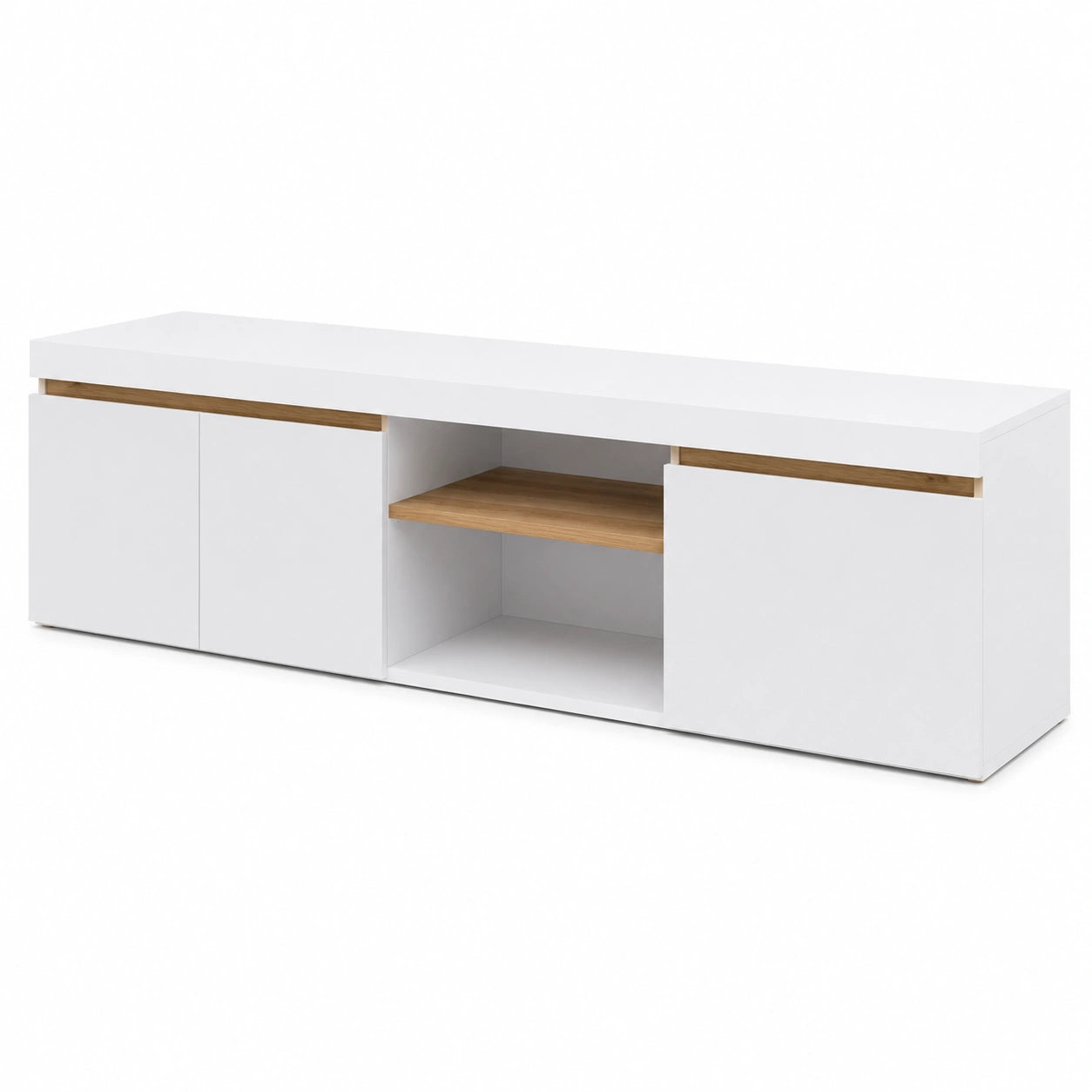Meuble TV, avec portes, coloris blanc, 160 x 40,5 x 39,6 cm, pour le salon
