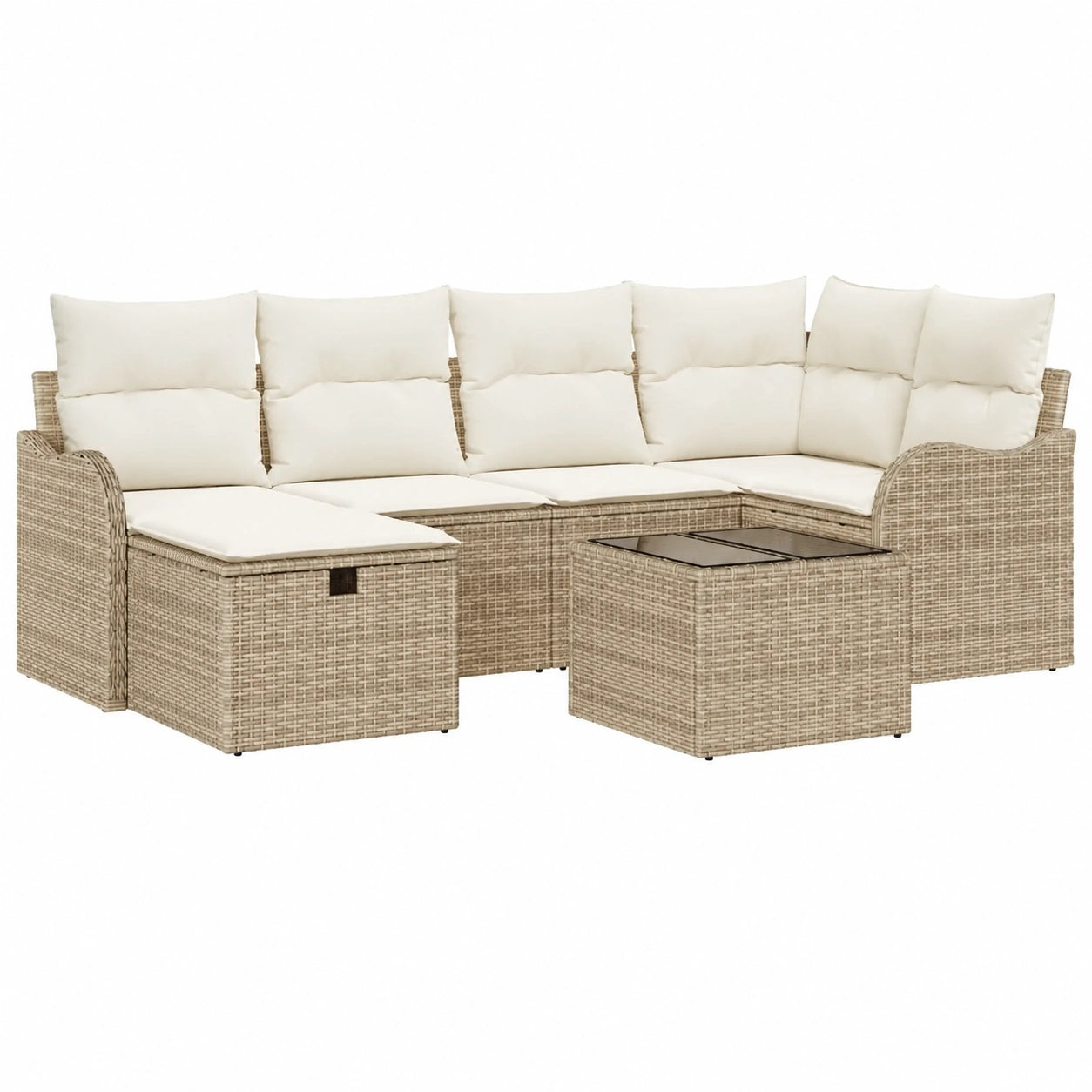 Salon de jardin, en résine tressée, modulable, coloris beige et crème, 7 pièces, pour la terrasse ou le jardin