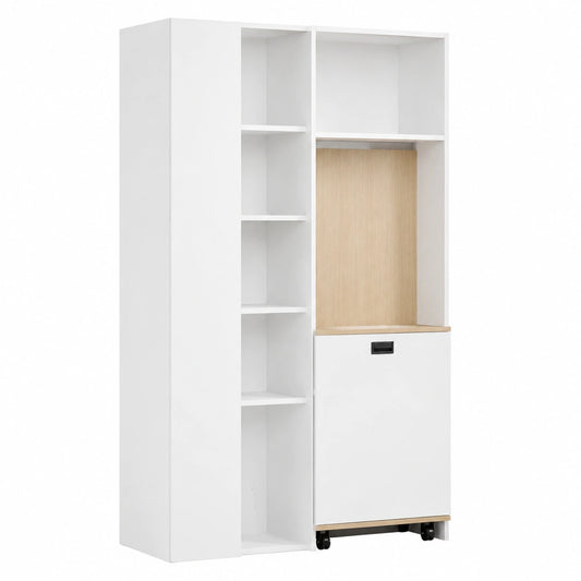 Bureau, pliable, avec étagères, avec prise intégrée, coloris blanc, pour l’espace de travail
