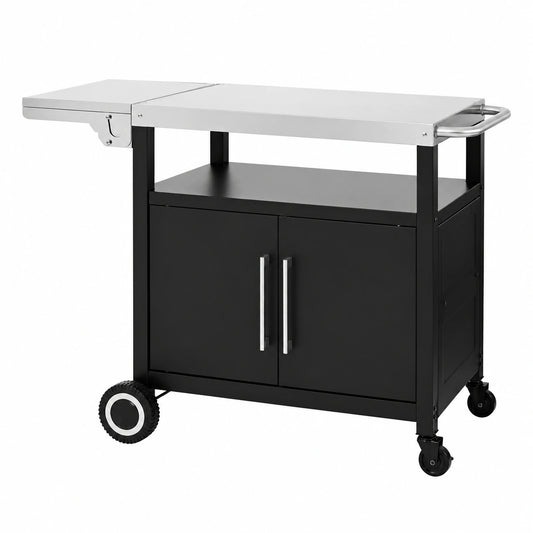 Table, pliable, sur roulettes, en acier inoxydable, pour les espaces de vie