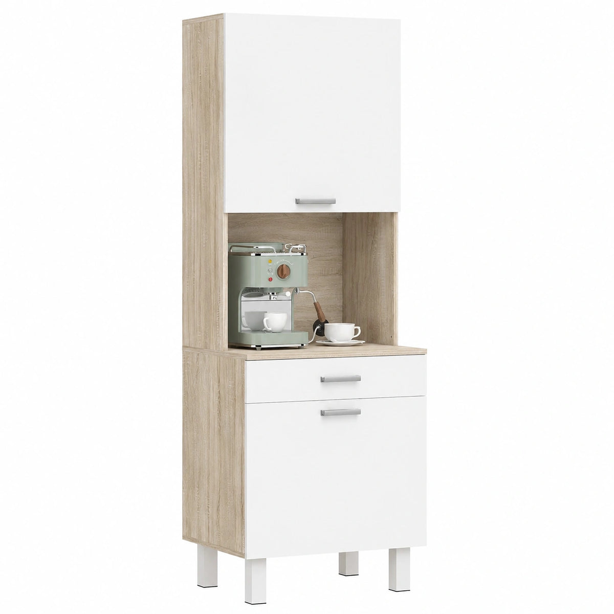 Armoire, avec rangement, avec tiroirs, avec portes, coloris blanc et naturel, 55 x 40 x 174 cm, pour la chambre