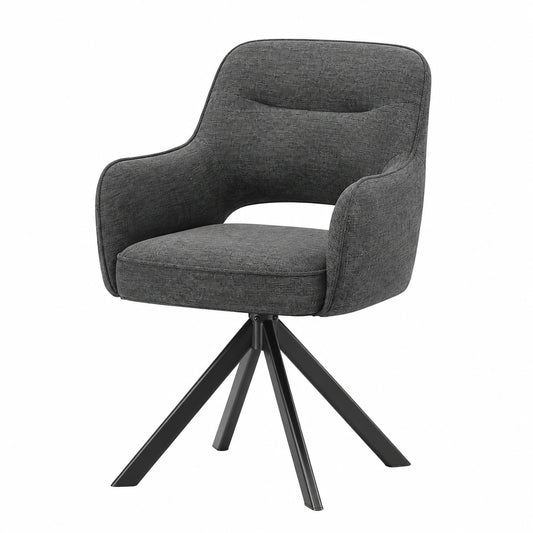 Chaise, pivotant, rembourré, en métal et velours, coloris gris, pour la salle à manger ou la cuisine
