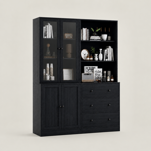 Armoire, avec rangement, avec étagères, avec portes, en verre, coloris noir, pour la chambre